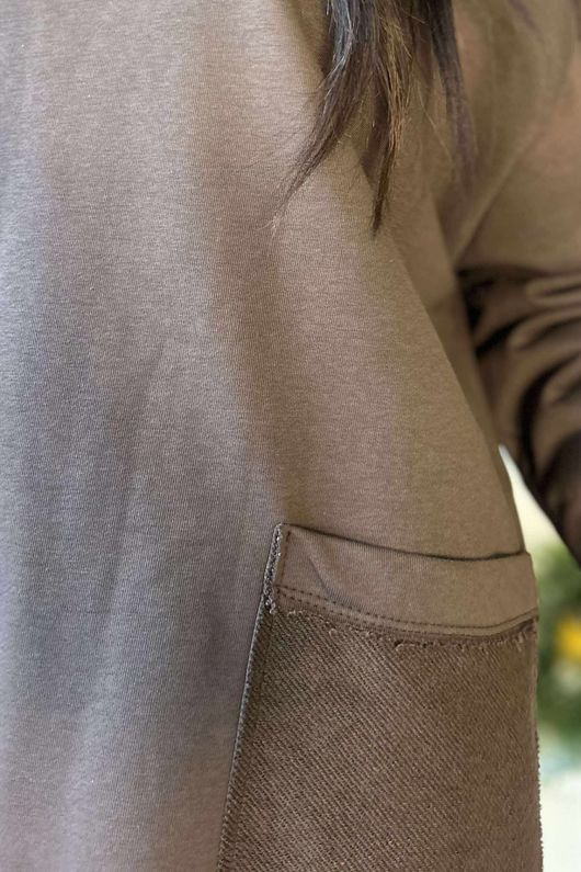 Scamp Raw Seam Funnel Neck Top Chocolate